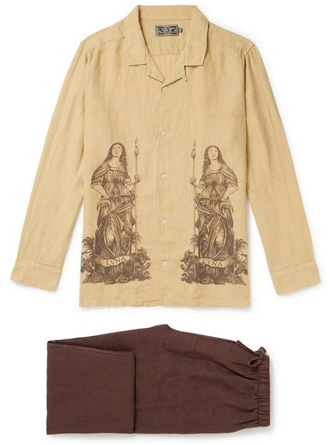 Desmond & Dempsey - Luna Printed Linen Pyjama Set - Brown Desmond & Dempsey