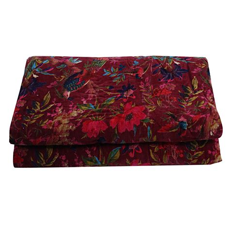 Birds of Paradise Cotton Velvet Quilt - Maroon – The Teal Thread