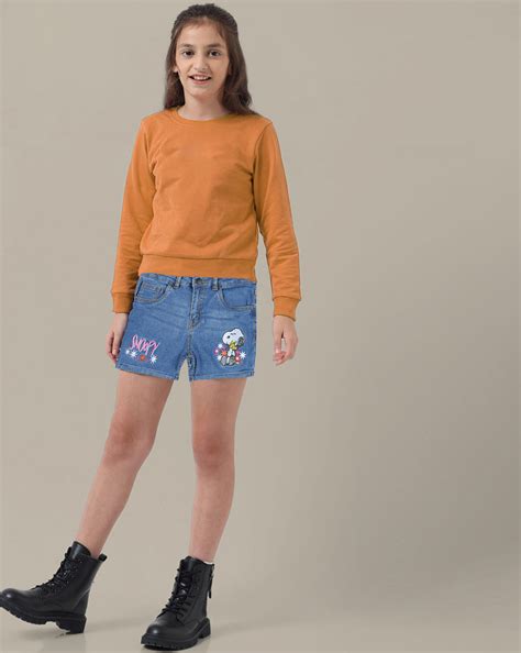 Peanuts Denim Regular Fit Shorts For Girls – Kidsville