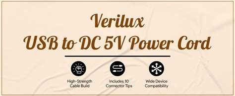 Verilux® USB to DC 5V Power Cord, Universal DC 5.5x2.1mm Plug Jack ...