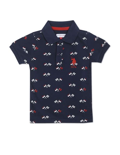 Boys Navy Ribbed Collar All Over Print Polo Shirt – U.S. Polo Assn. India