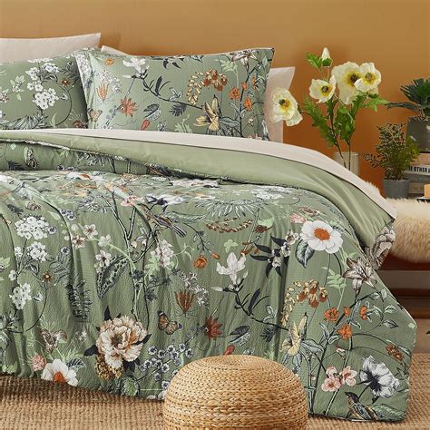CASAAGUSTO King Size Comforter Set, 7 PCS Green Floral Comforter Set ...