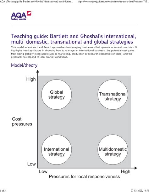 AQA Teaching guide Bartlett and Ghoshal's international, multi-domestic ...