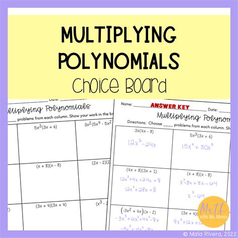 Multiplying Polynomials Worksheet Choice Board for Algebra 1 - Maila ...