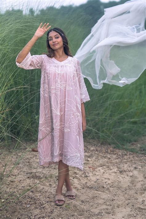 Premium Style Lavender Mul Chanderi Embroidered Dress by Lily Haze