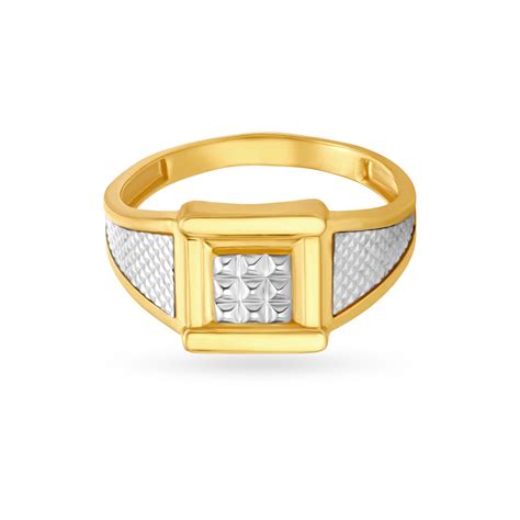 Suave Square Pattern Gold Finger Ring For Men