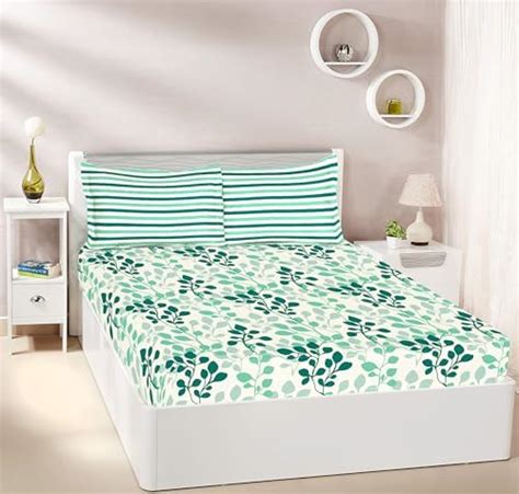 Amazon Brand - Solimo Floral Breeze 144 TC 100% Cotton Double Bedsheet ...