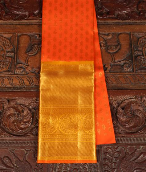 Buy Orange Handwoven Kanjivaram Silk Pavadai T317904