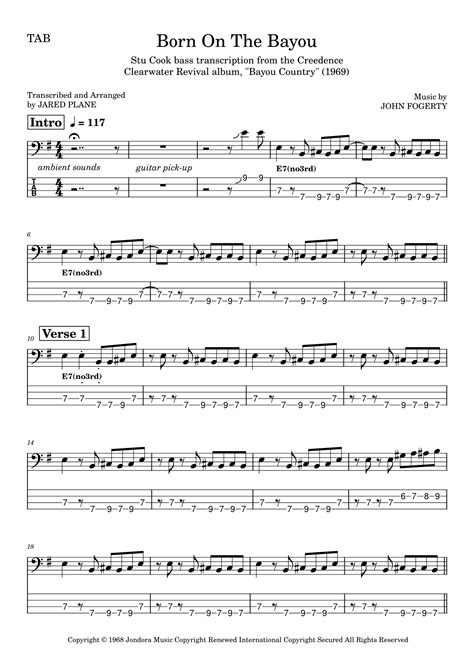Born On The Bayou (arr. Jared Plane) by Creedence Clearwater Revival Sheet Music for Bass Guitar ...