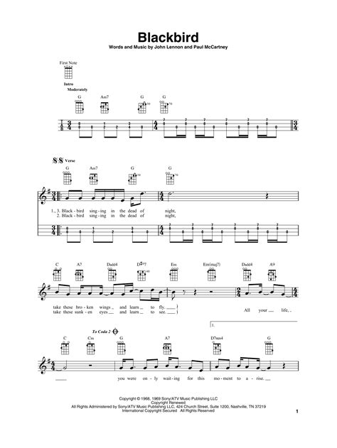Blackbird by The Beatles Sheet Music for Baritone Ukulele at Sheet ...