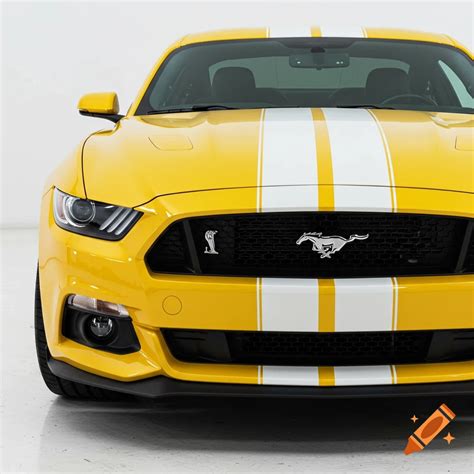 Yellow 2018 Ford Mustang GTR with White Stripes Front View on Craiyon
