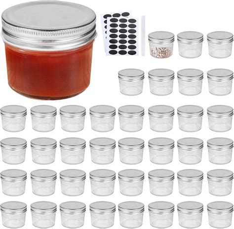Amazon.com: QAPPDA 4oz Glass Jars With Lids,Small Mason Jars Wide Mouth ...