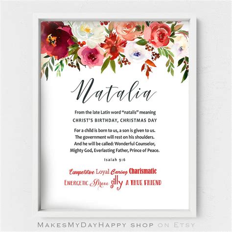Natalia Name Meaning,personalized Gift,holiday Season Gift Idea,isaiah ...