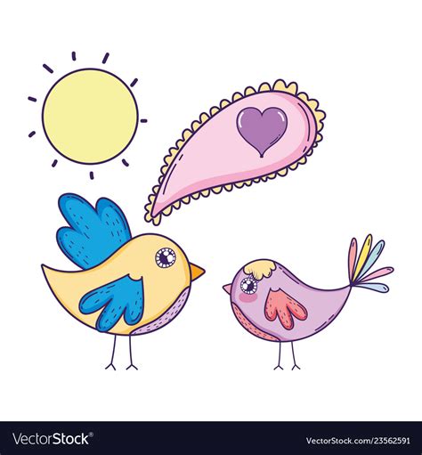 Cute little birds couple lovely characters Vector Image