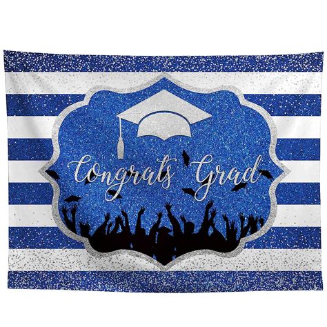 Allenjoy 10x8ft Congrats Grad Class of 2023 Backdrop Glitter Blue White ...