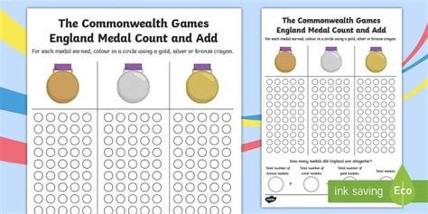 The Commonwealth Games Medals Count and Add Worksheet