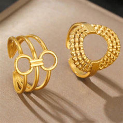 Interlocked Circle and Woven Design Adjustable Gold Rings JLTR0517