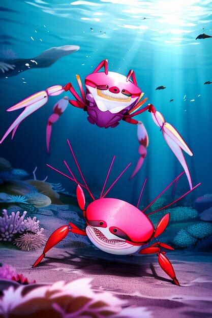 Underwater pink crab marine life wallpaper background illustration ...