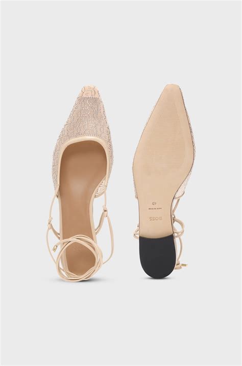 BOSS - Mesh mules with rhinestone embellishments - Beige