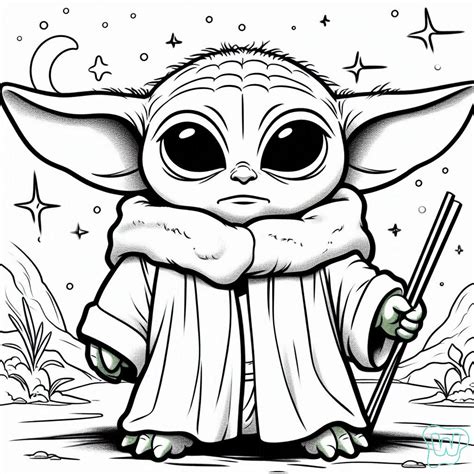 Baby Yoda Coloring Page Colored