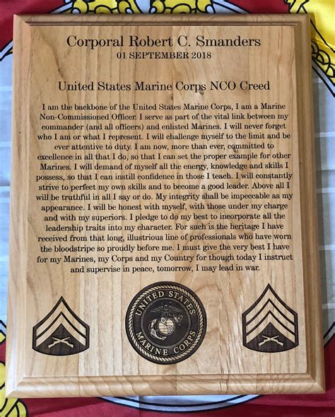 Marine Corps NCO Creed Plaque USMC Customized and Laser | Etsy