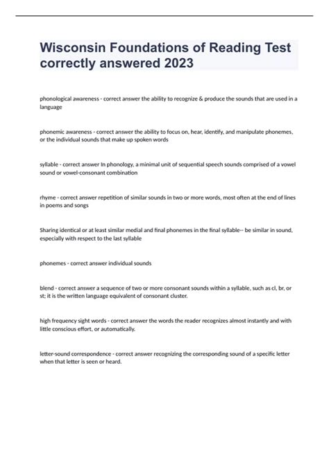 Wisconsin Foundations of Reading Test correctly answered 2023 ...