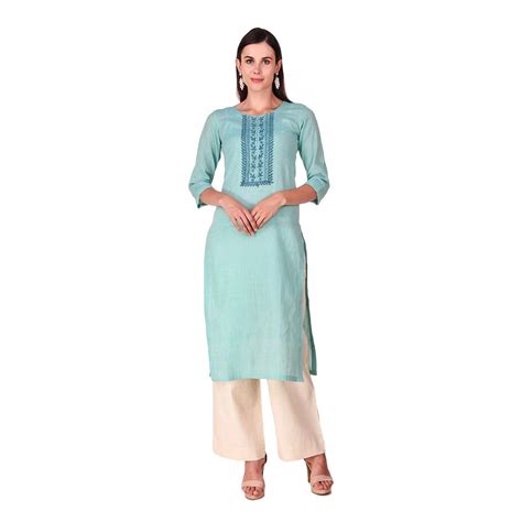 Noura Womens SkyBlue Embelished with Hand Embroidery Handloom Cotton ...