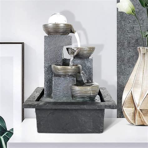 Buy Xpiyaer Indoor Cascading Tabletop Water Fountain with LED Light and ...