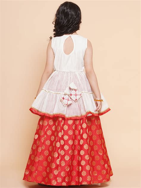 Shop Bitiya By Bhama Girls Off White Mirror Embroidered Lace Work Choli ...