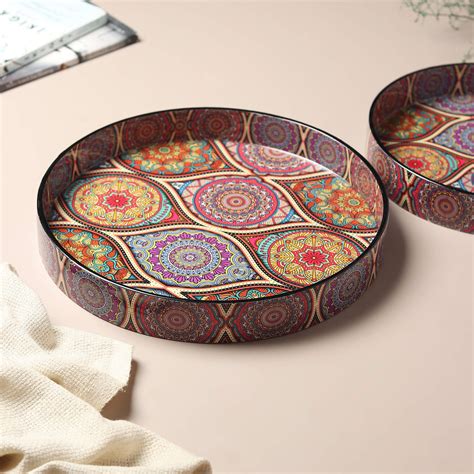 Round Multicoloured Decorative Tray Set (Set of 2) – Yura Designs