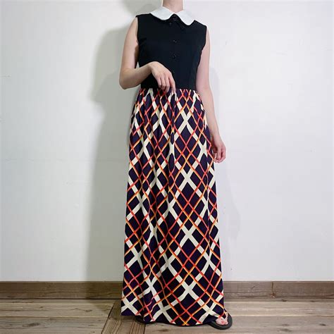 60s black and plaid sleeveless dress【710】 | LEMON