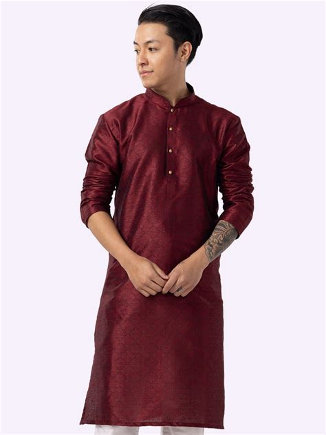 Red Printed Cotton Silk Blend Kurta for Men – The Kurta Company