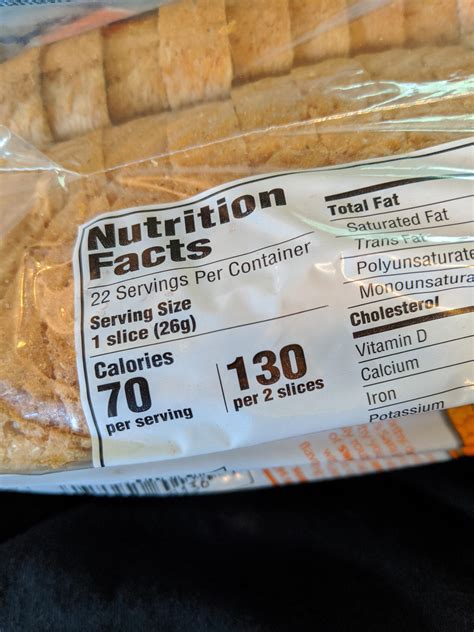 Sara Lee Wheat Bread Nutrition Label