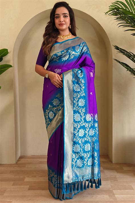 Conflate Purple Soft Banarasi Silk Saree With Magnetic Blouse Piece ...