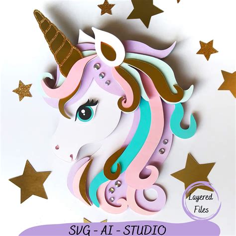 Unicorn Cake Topper SVG Unicorn Head Layered SVG Unicorn - Etsy Canada