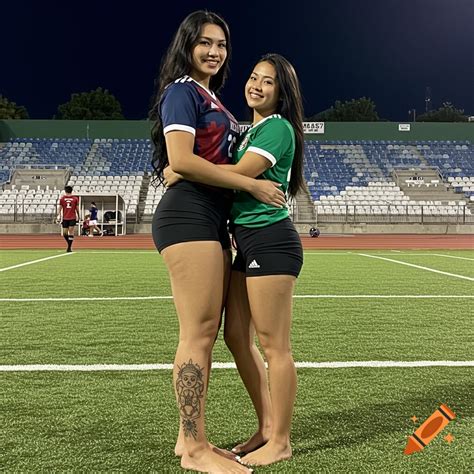Two women in soccer jerseys, Filipina model towering over Mexican woman ...