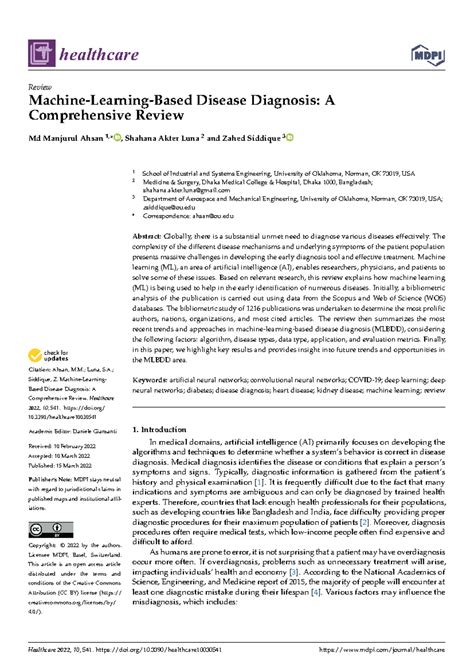 Healthcare 10: Comprehensive Review of Machine Learning in Disease ...