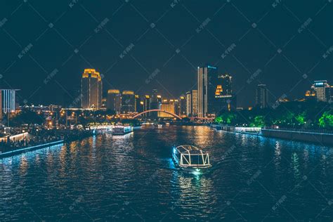 天津海河夜景摄影图高清摄影大图-千库网