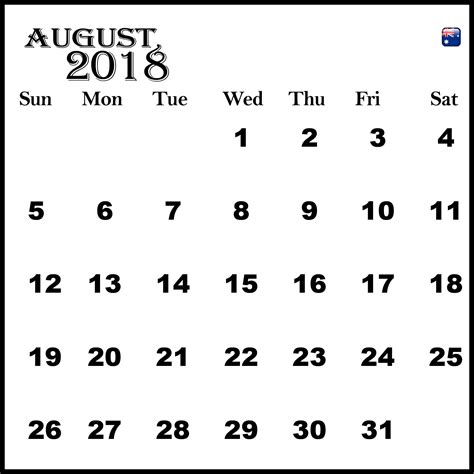 August Calendar 2018 - Printable Word Searches