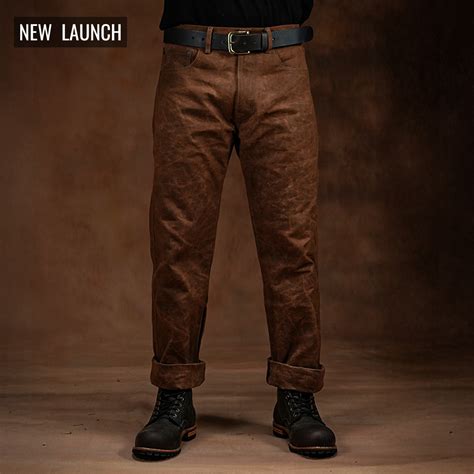 Five Pocket Bear Brown 12 Oz Hard Waxed Canvas Pants For Men (True Str ...