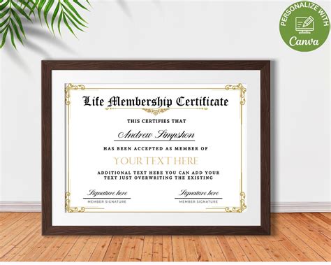 Editable Certificate of Life Membership, Printable Life Membership ...