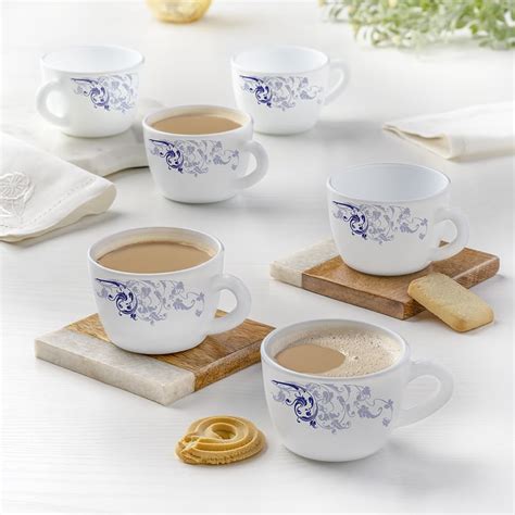 Buy Larah by Borosil Silk Series Opalware Blue Eve Cup Set, 140ml, 6 ...