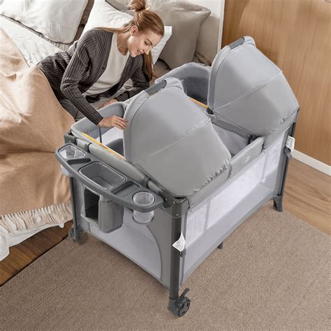 JOYMOR Twin Bassinet for Baby with Storage, Convertible to Crib Playpen ...
