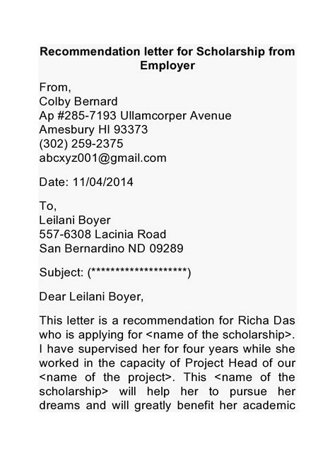 30 Recommendation Letter For Scholarship Samples - TemplateArchive