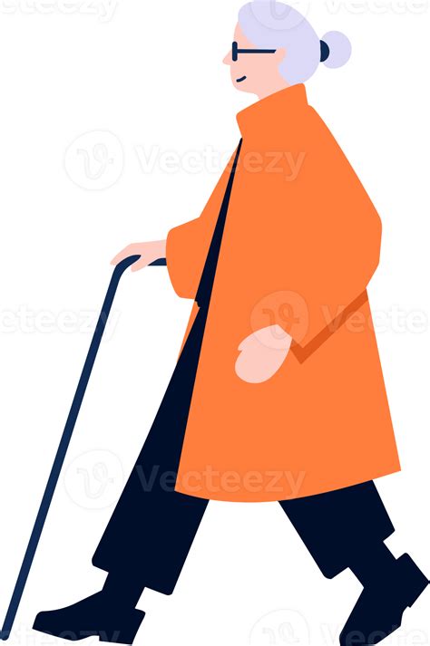 Hand Drawn Elderly characters walk with canes in flat style 29789929 PNG