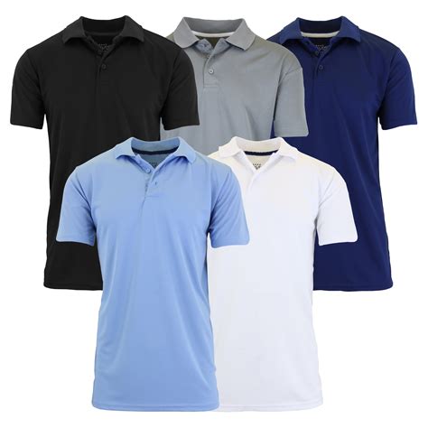 5-Pack Men's Dry Fit Polo Shirt, Moisture-Wicking & Cool, Short Sleeve ...