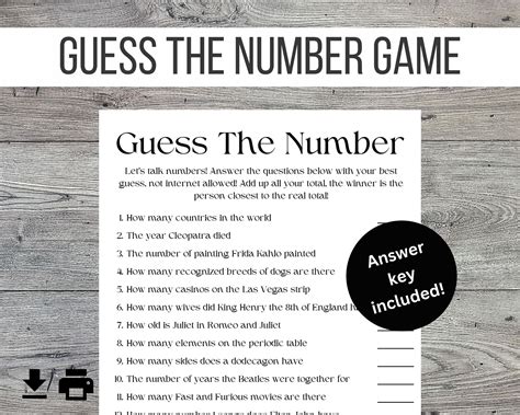 Office Party Guess the Number Printable Games, Office Party Games, Icebreaker Game, Team ...