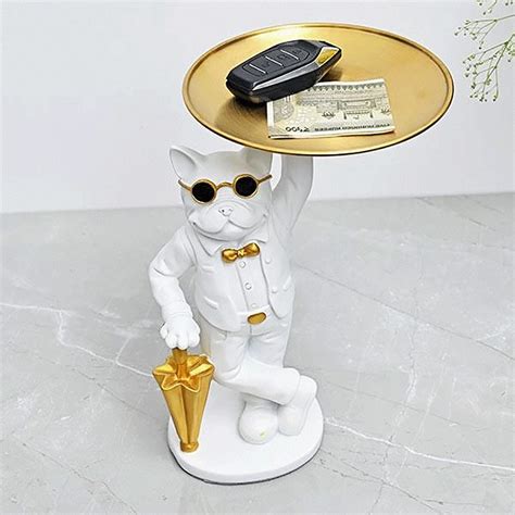 Karigaari - Ideas Hand Crafted Bulldog with Tray Figurine Scluputre for ...