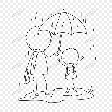 下雨帮孩子打伞的父亲简笔画元素素材下载-正版素材401731307-摄图网