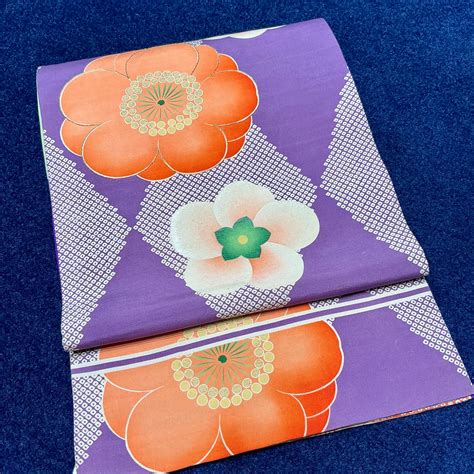 菱の八重うめ＊梅 八重梅 刺繍 鹿の子 ダイヤ アーガイル 貝合わせ 桜 市松模様 リバーシブル パープル 花 染め帯 アンティーク昼夜帯 ...